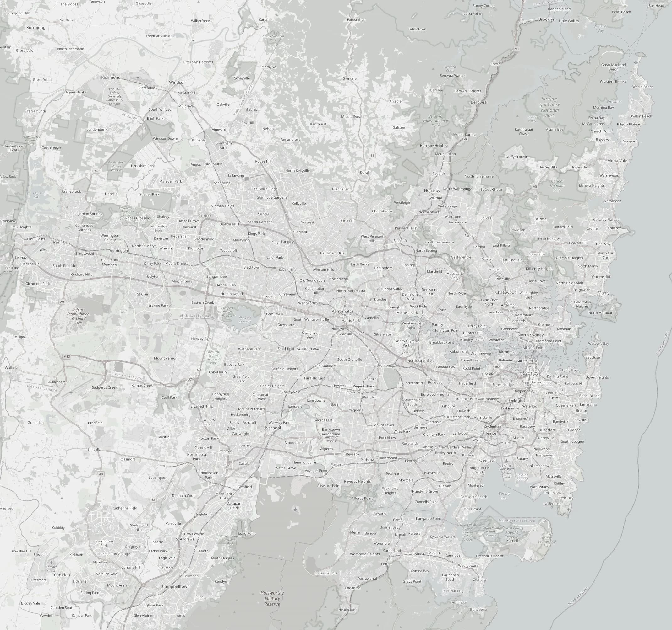 Map of Greater Sydney showing the 30 suburbs Spring Garage Doors covers